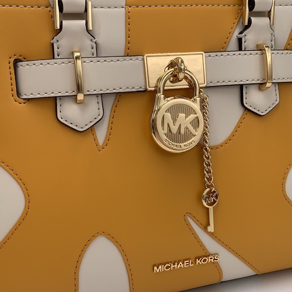 MICHAEL KORS Hamilton Small Two-Tone Satchel GOLDEN ROD MULTI - Picture 14 of 15